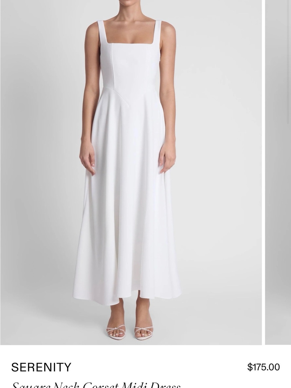 Leau Serenity White Square-Neck Midi Dress